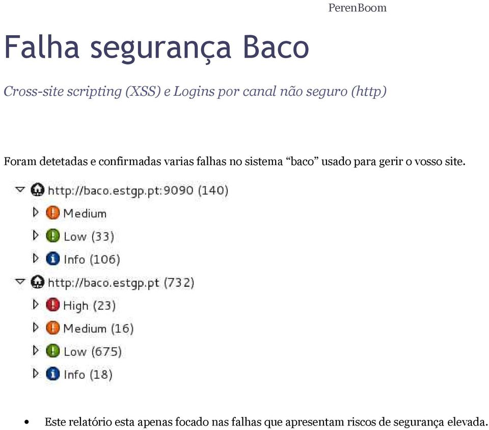 falhas no sistema baco usado para gerir o vosso site.