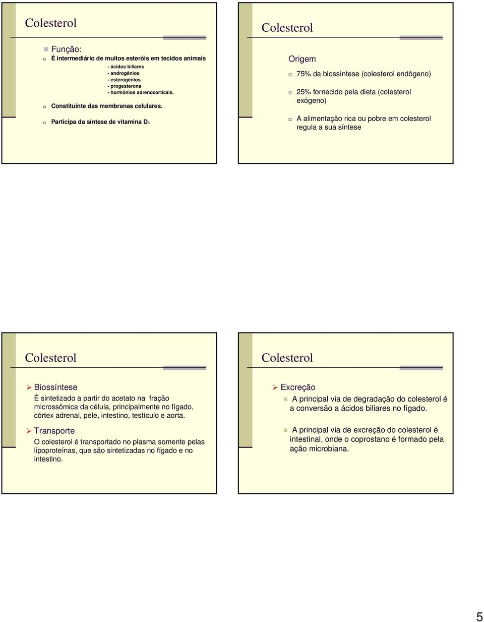 Biossíntese É sintetizado a partir do acetato na fração microssômica da célula, principalmente no fígado, córtex adrenal, pele, intestino, testículo e aorta.