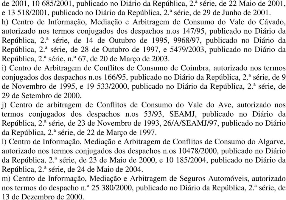 ª série, de 14 de Outubro de 1995, 9968/97, publicado no Diário da República, 2.ª série, de 28 de Outubro de 1997, e 5479/2003, publicado no Diário da República, 2.ª série, n.