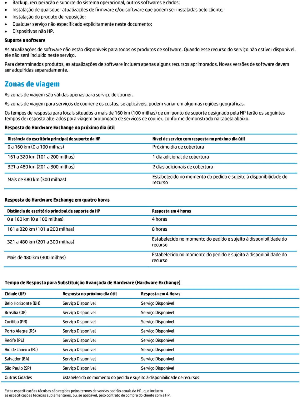 Suporte a software As atualizações de software não estão disponíveis para todos os produtos de software. Quando esse recurso do serviço não estiver disponível, ele não será incluído neste serviço.