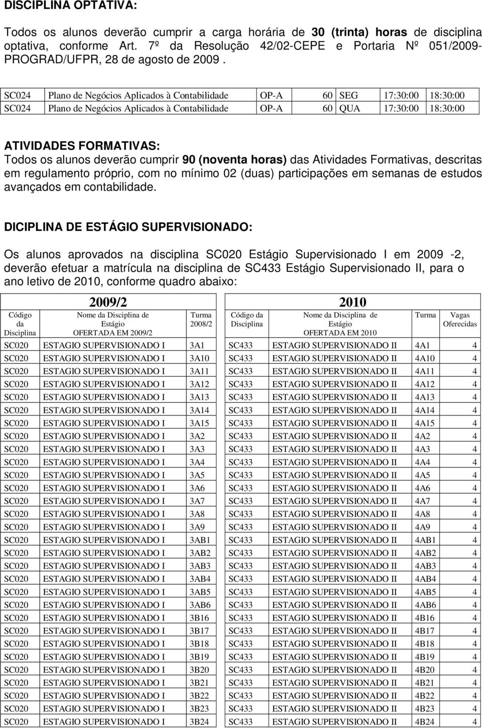 SC024 Plano de Negócios Aplicados à Contabilidade OP-A 60 SEG 17:30:00 18:30:00 SC024 Plano de Negócios Aplicados à Contabilidade OP-A 60 QUA 17:30:00 18:30:00 ATIVIDES FORMATIVAS: Todos os alunos