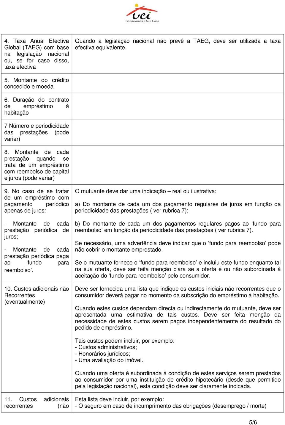 Montante de cada prestação quando se trata de um empréstimo com reembolso de capital e juros (pode variar) 9.