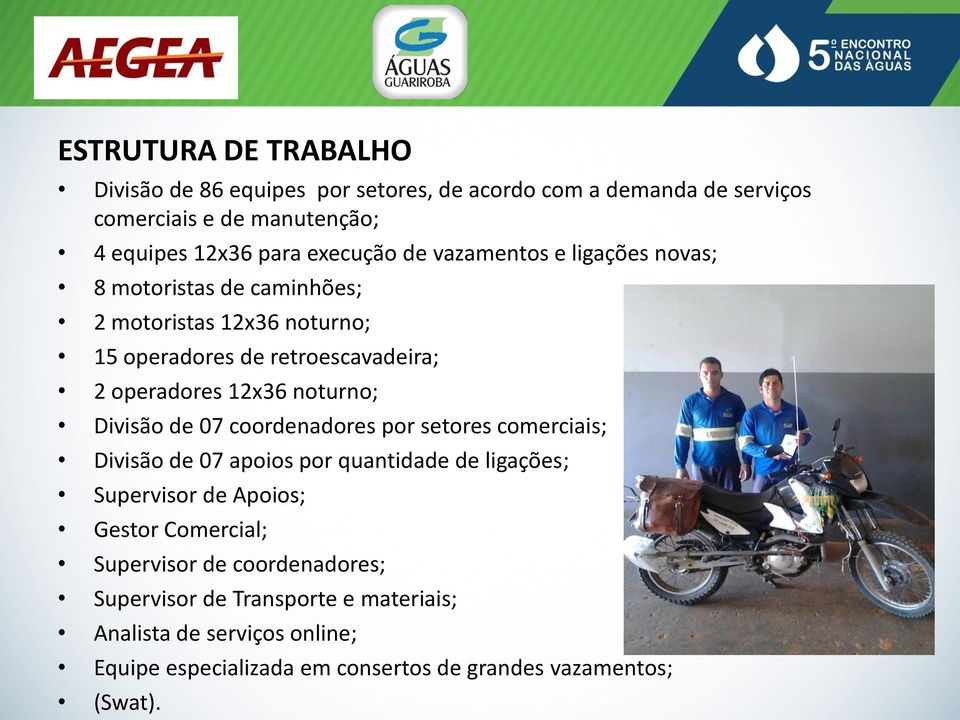 Divisão de 07 coordenadores por setores comerciais; Divisão de 07 apoios por quantidade de ligações; Supervisor de Apoios; Gestor Comercial;