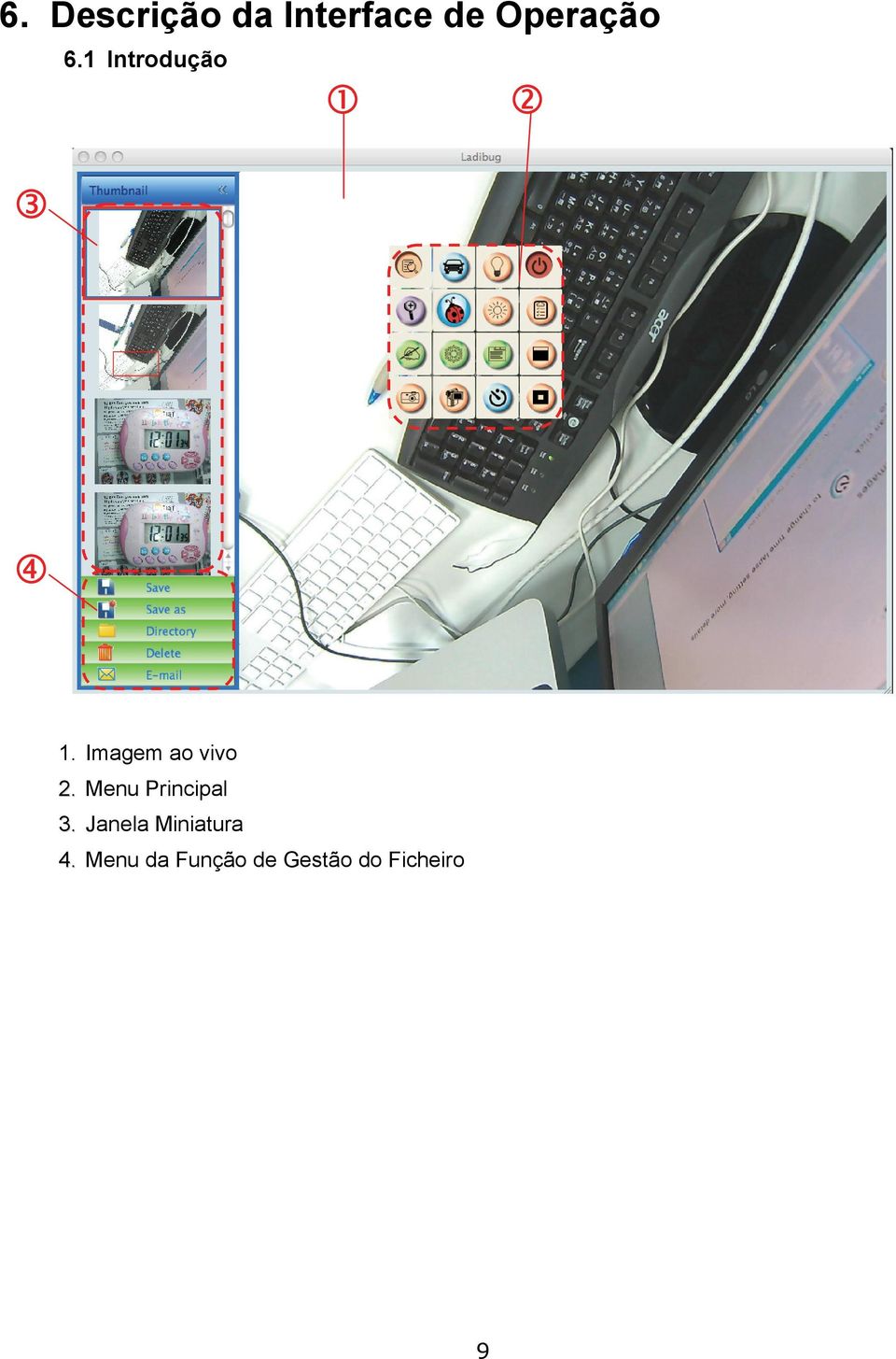 Menu Principal 3. Janela Miniatura 4.