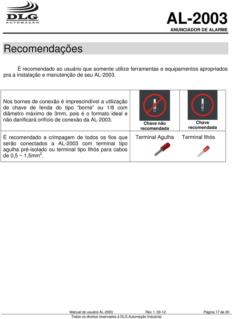 danificará orifício de conexão da AL-2003.