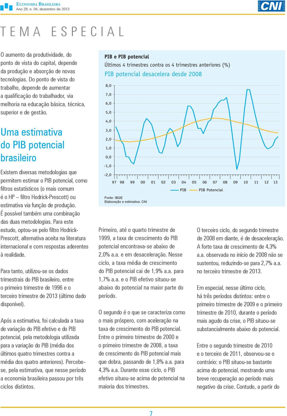 Uma estimativa do PIB potencial brasileiro Existem diversas metodologias que permitem estimar o PIB potencial, como filtros estatísticos (o mais comum é o HP filtro Hodrick-Prescott) ou estimativa