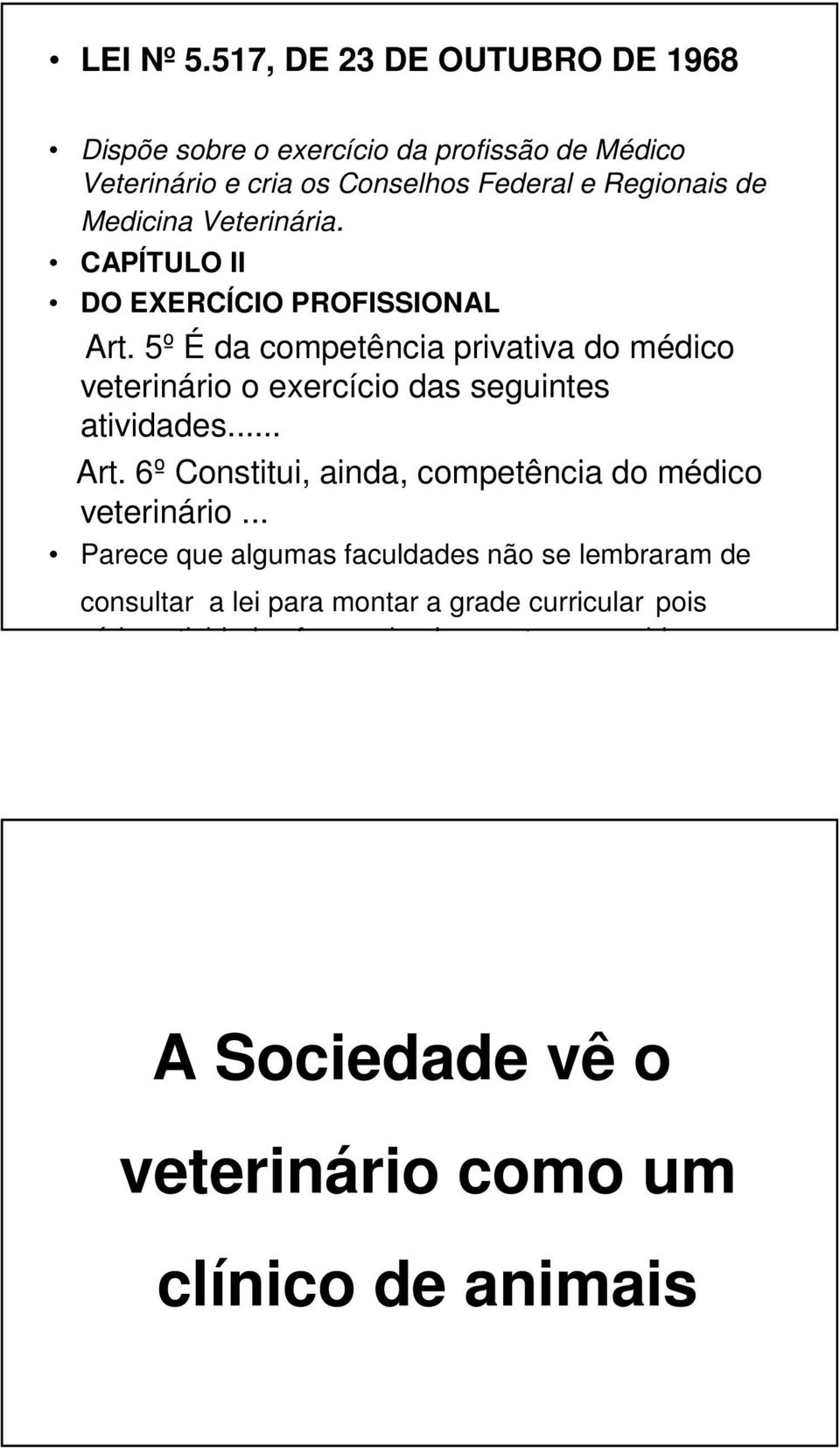 Veterinária. CAPÍTULO II DO EXERCÍCIO PROFISSIONAL Art.