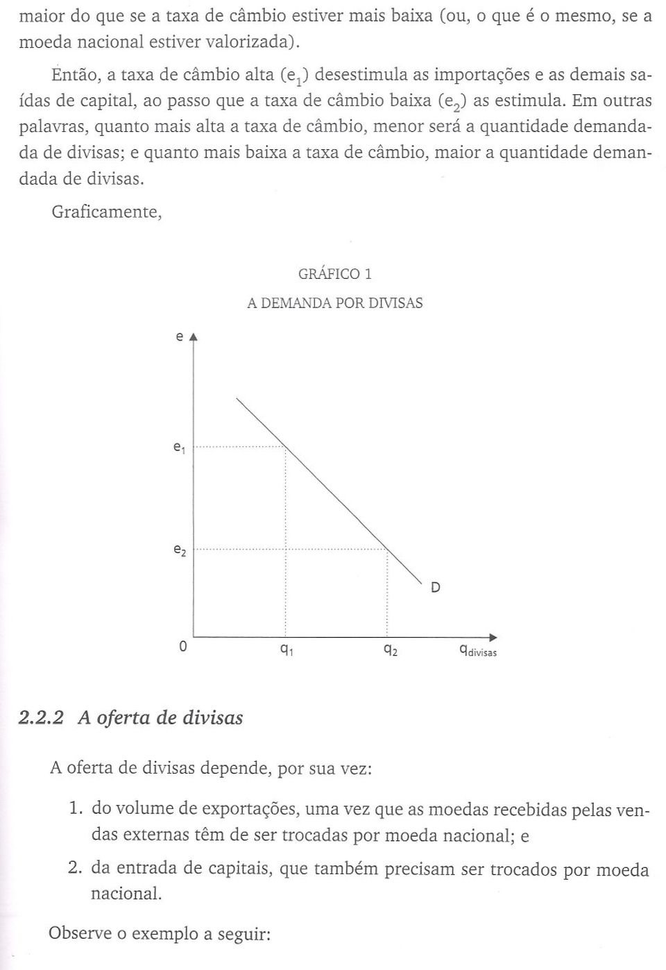 Em outras palavras, quanto mais alta a taxa de câmbio, menor será a quantidade demandada de divisas; e quanto mais baixa a taxa de câmbio, maior a quantidade demandada de divisas.