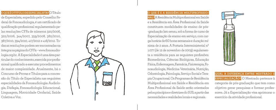 359/2008, 382/2010, 387/2010, 394/2010, 417/2012 e 418/2012. Todas as resoluções podem ser encontradas na íntegra na página do CFFa www.fonoaudiologia.org.br.