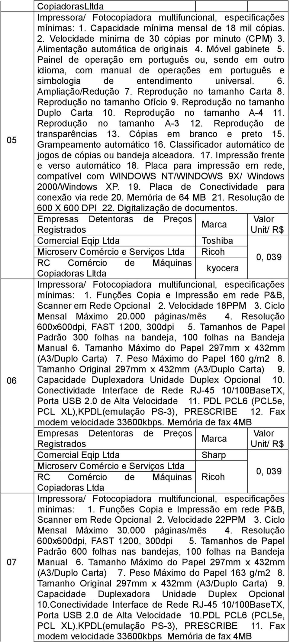 Reprodução no tamanho Ofício 9. Reprodução no tamanho Duplo Carta 10. Reprodução no tamanho A-4 11. Reprodução no tamanho A-3 12. Reprodução de transparências 13. Cópias em branco e preto 15.