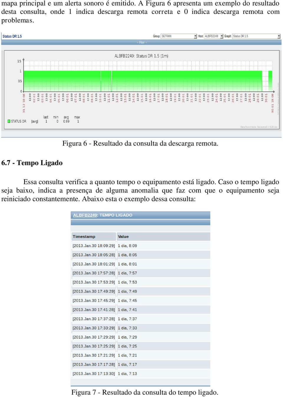 problemas. 6.7 - Tempo Ligado Figura 6 - Resultado da consulta da descarga remota.