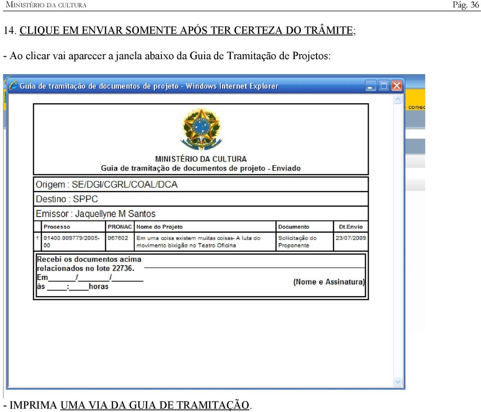 abaixo da Guia de Tramitação de Projetos: -