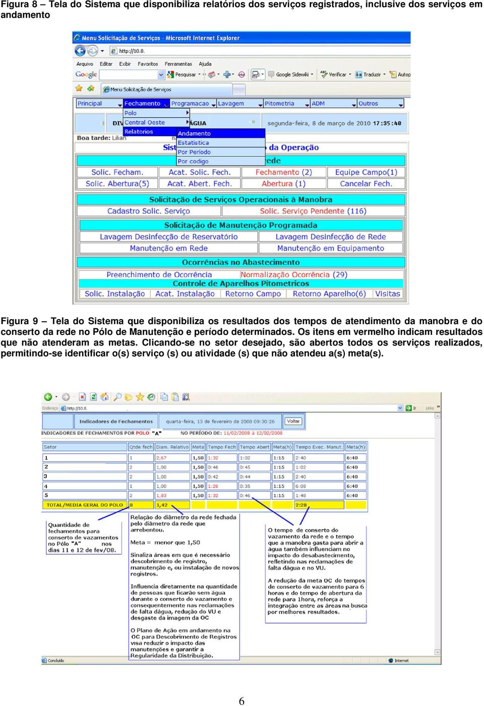 Manutenção e período determinados. Os itens em vermelho indicam resultados que não atenderam as metas.