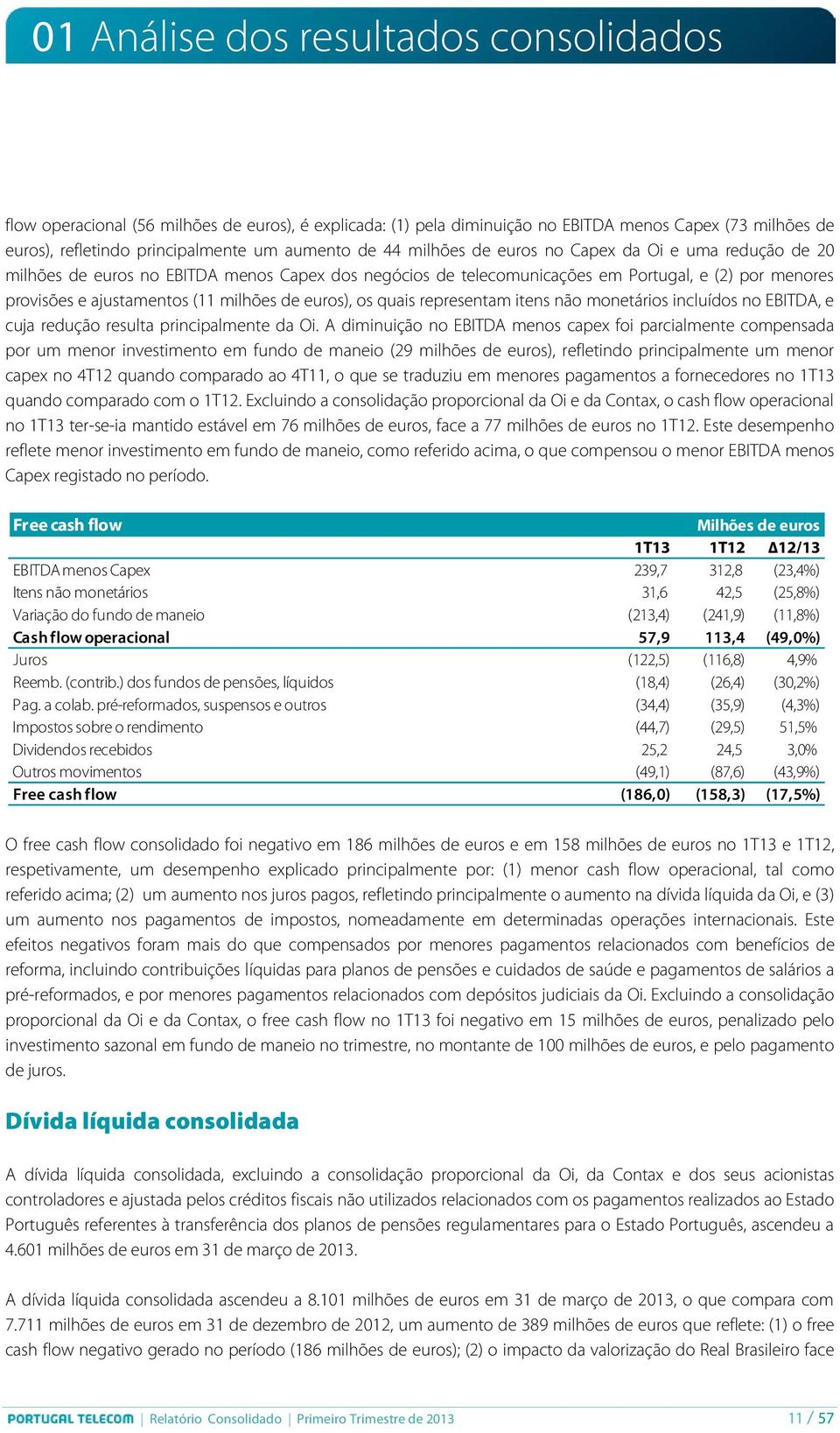 euros), os quais representam itens não monetários incluídos no EBITDA, e cuja redução resulta principalmente da Oi.