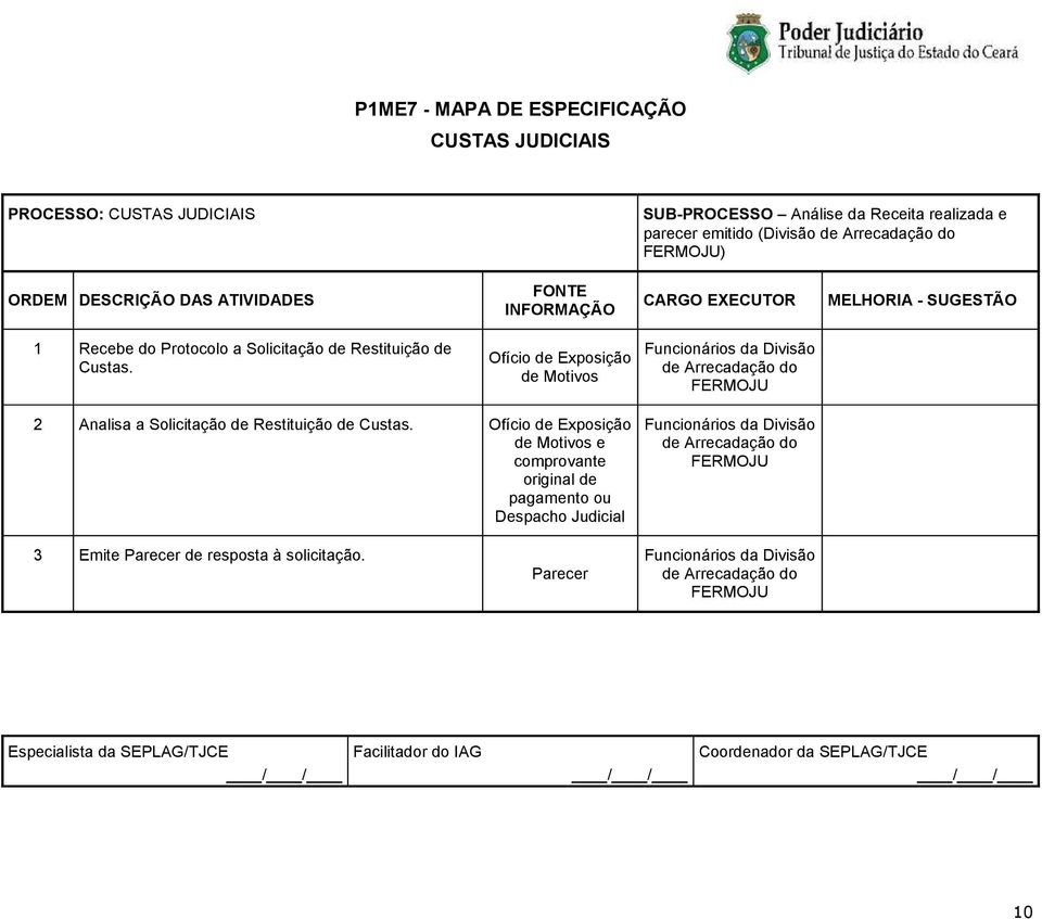 Ofício de Exposição de Motivos Funcionários da Divisão de Arrecadação do 2 Analisa a Solicitação de Restituição de Custas.