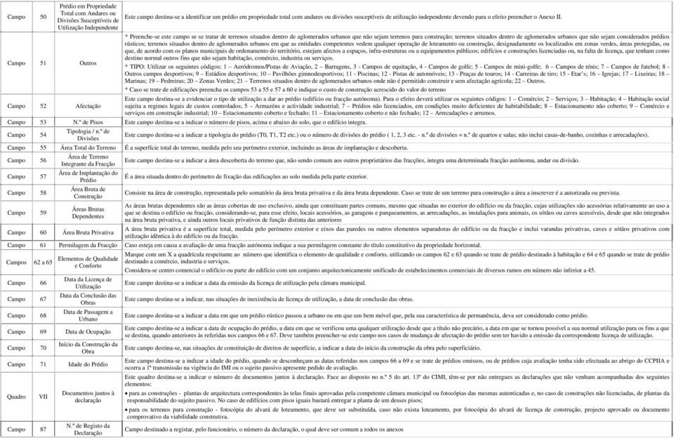 51 Outros * Preenche-se este campo se se tratar de terrenos situados dentro de aglomerados urbanos que não sejam terrenos para construção; terrenos situados dentro de aglomerados urbanos que não
