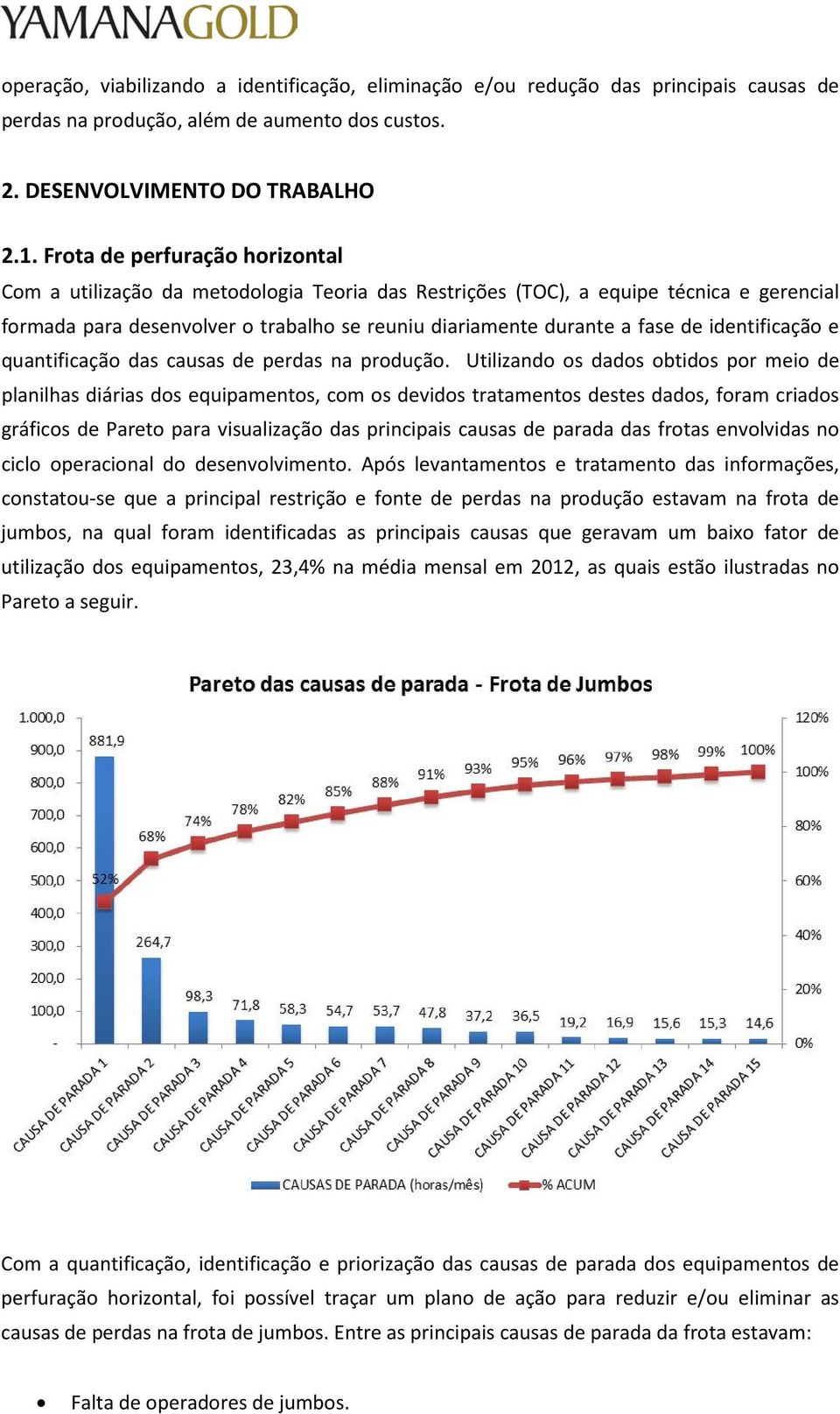 identificação e quantificação das causas de perdas na produção.