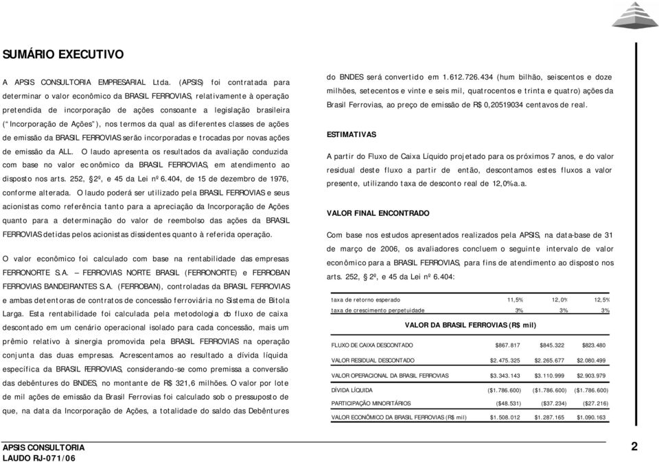 nos termos da qual as diferentes classes de ações de emissão da BRASIL FERROVIAS serão incorporadas e trocadas por novas ações de emissão da ALL.