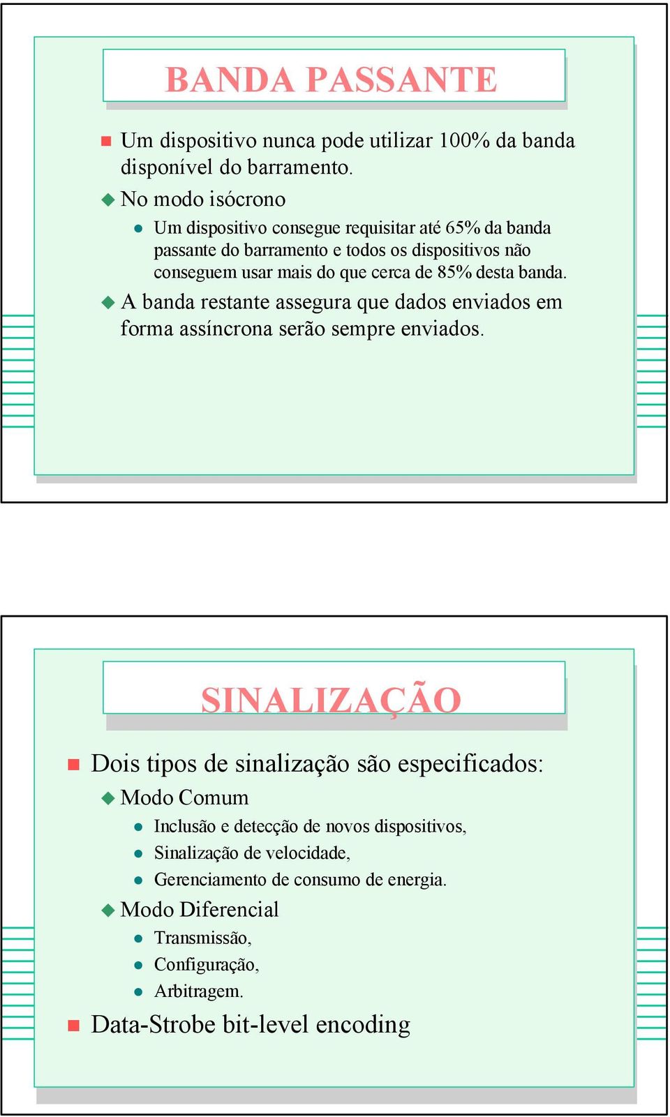 de 85% desta banda. A banda restante assegura que dados enviados em forma assíncrona serão sempre enviados.