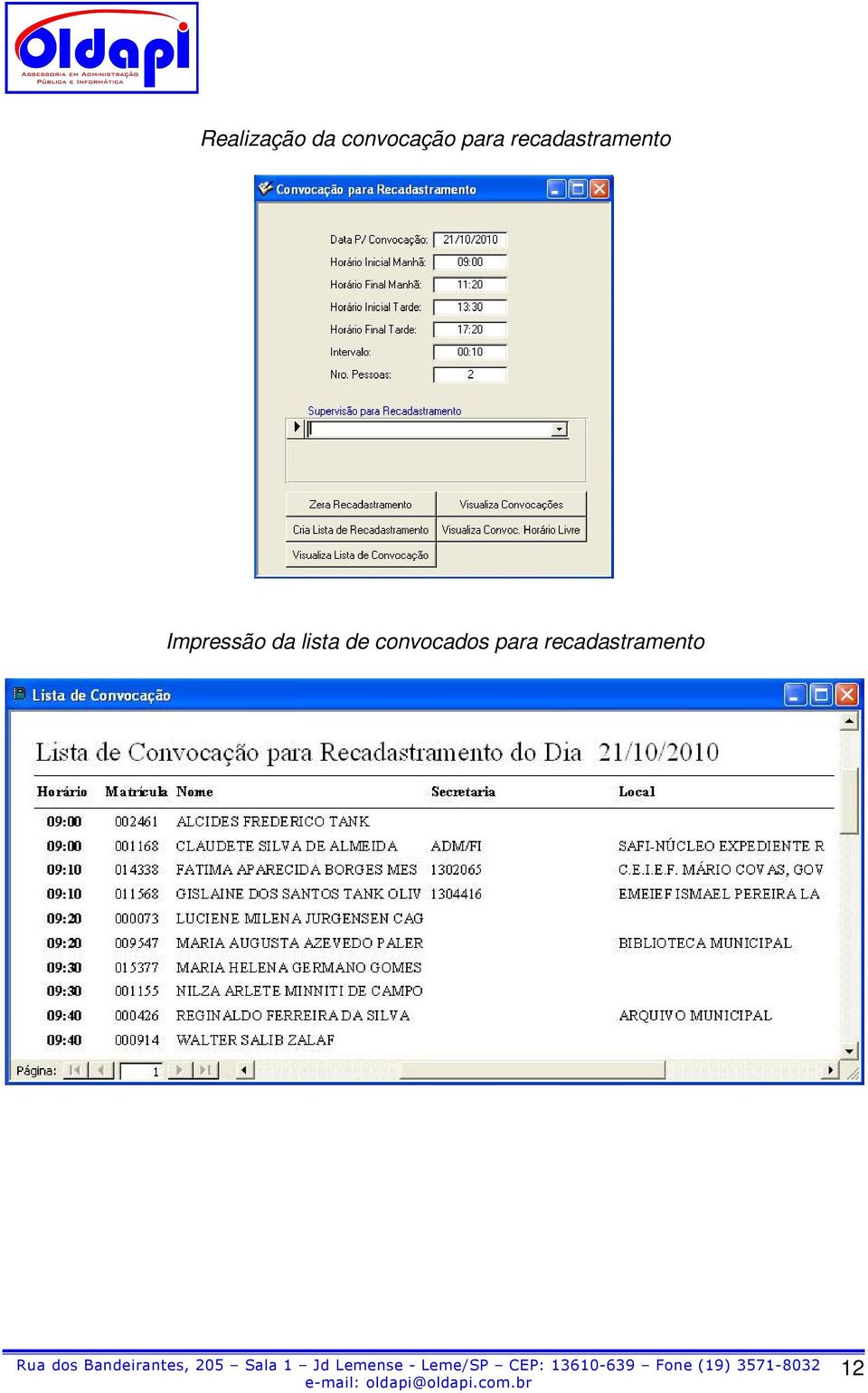 Impressão da lista de