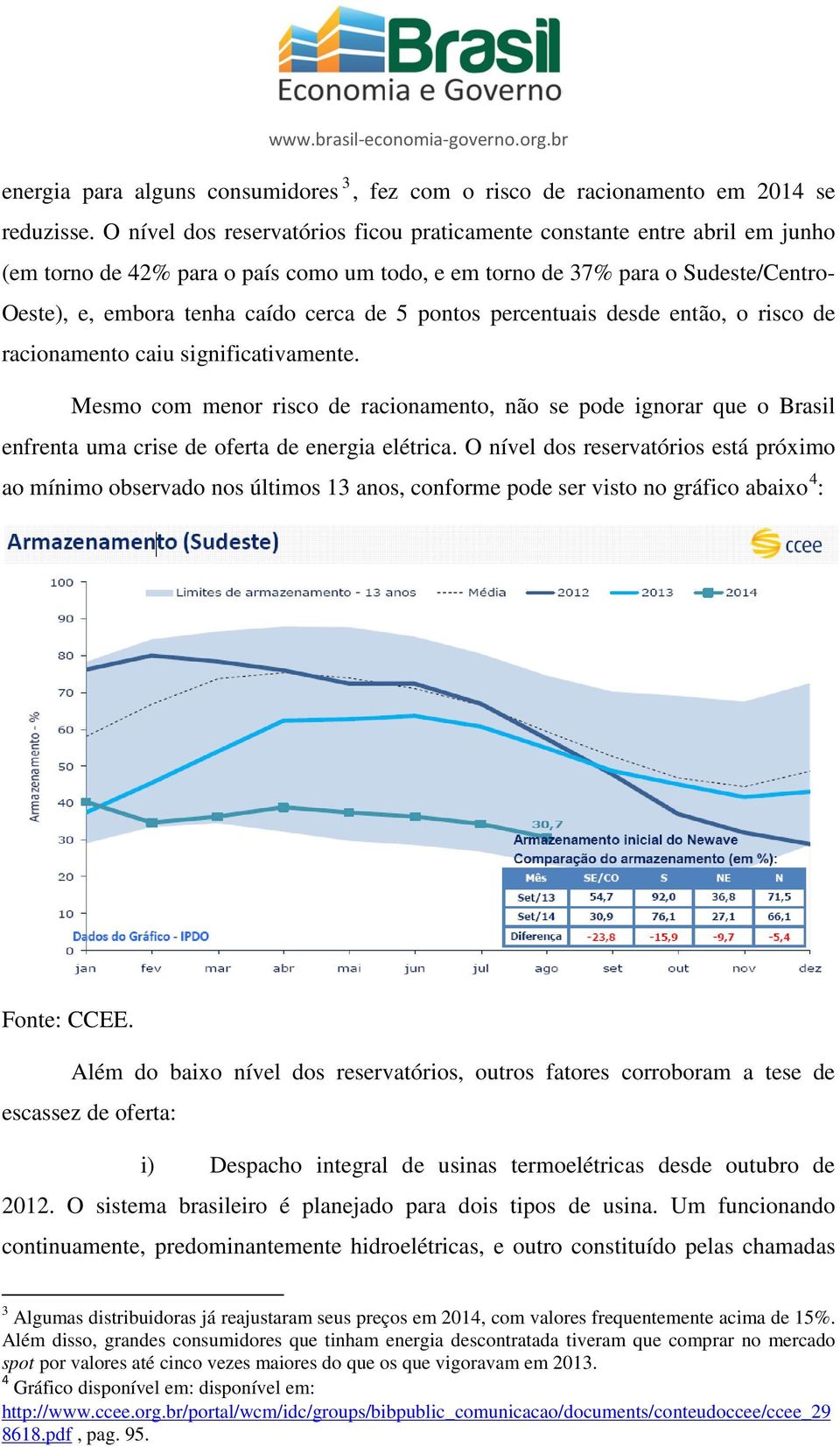 5 pontos percentuais desde então, o risco de racionamento caiu significativamente.