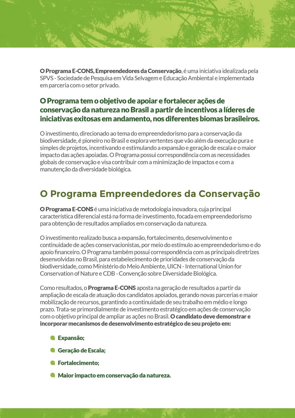 O investimento, direcionado ao tema do empreendedorismo para a conservação da biodiversidade, é pioneiro no Brasil e explora vertentes que vão além da execução pura e simples de projetos,