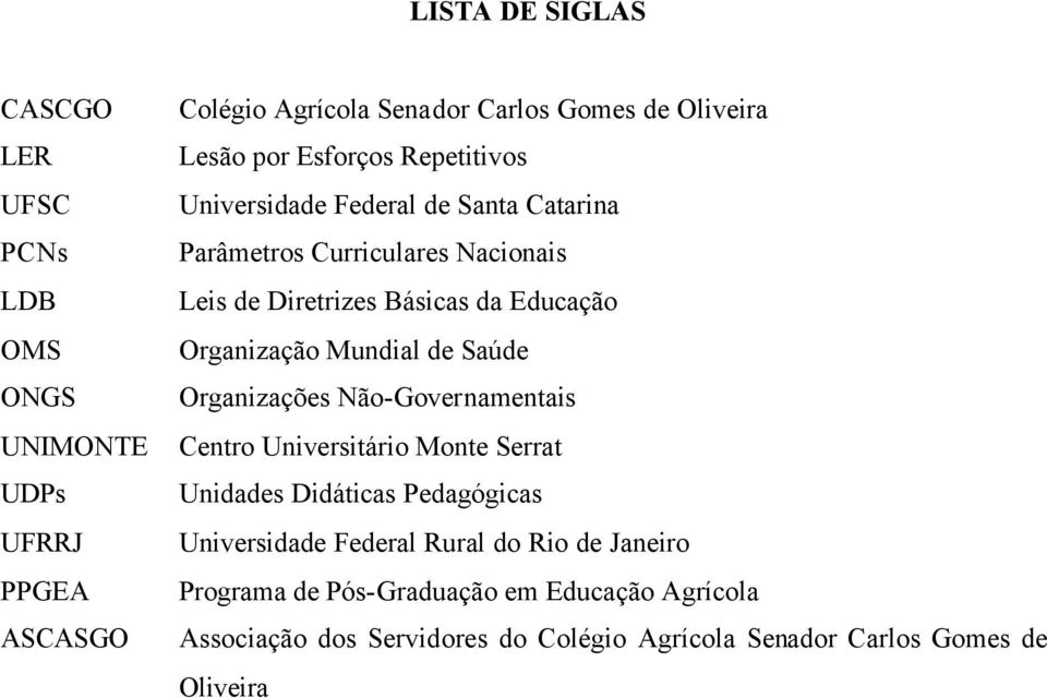 Organização Mundial de Saúde Organizações Não-Governamentais Centro Universitário Monte Serrat Unidades Didáticas Pedagógicas Universidade