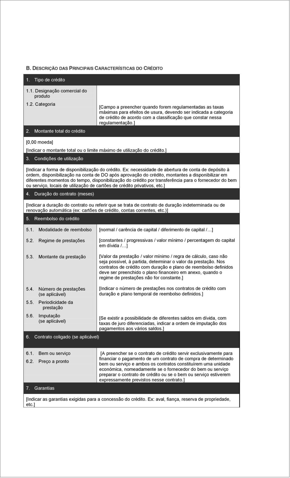 nessa regulamentação.] [0,00 moeda] [Indicar o montante total ou o limite máximo de utilização do crédito.] 3. Condições de utilização [Indicar a forma de disponibilização do crédito.