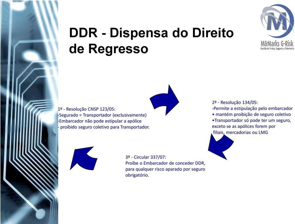 2º - Resolução 134/05: -Permite a estipulação pelo embarcador mantém proibição de seguro coletivo Transportador só pode ter