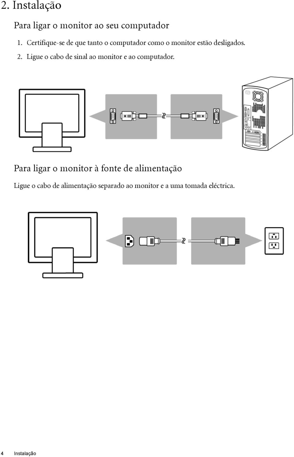 Ligue o cabo de sinal ao monitor e ao computador.