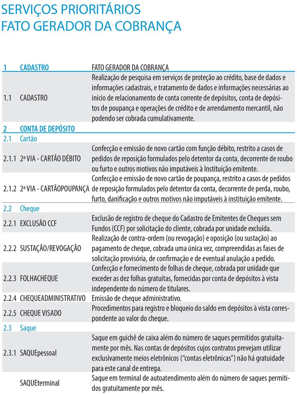 corrente de depósitos, conta de depósitos de poupança e operações de crédito e de arrendamento mercantil, não podendo ser cobrada cumulativamente. 2 CONTA DE DEPÓSITO 2.