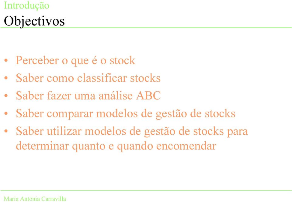 comparar modelos de gestão de stocks Saber utilizar