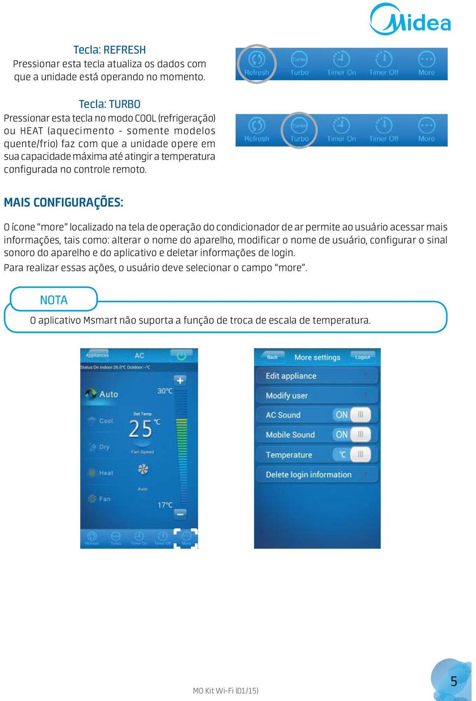 temperatura configurada no controle remoto.