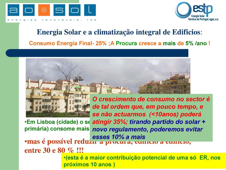+ novo regulamento, poderemos evitar esses 10% a mais Em Lisboa (cidade) o sector Residencial e Serviços (energia primária) consome mais que o