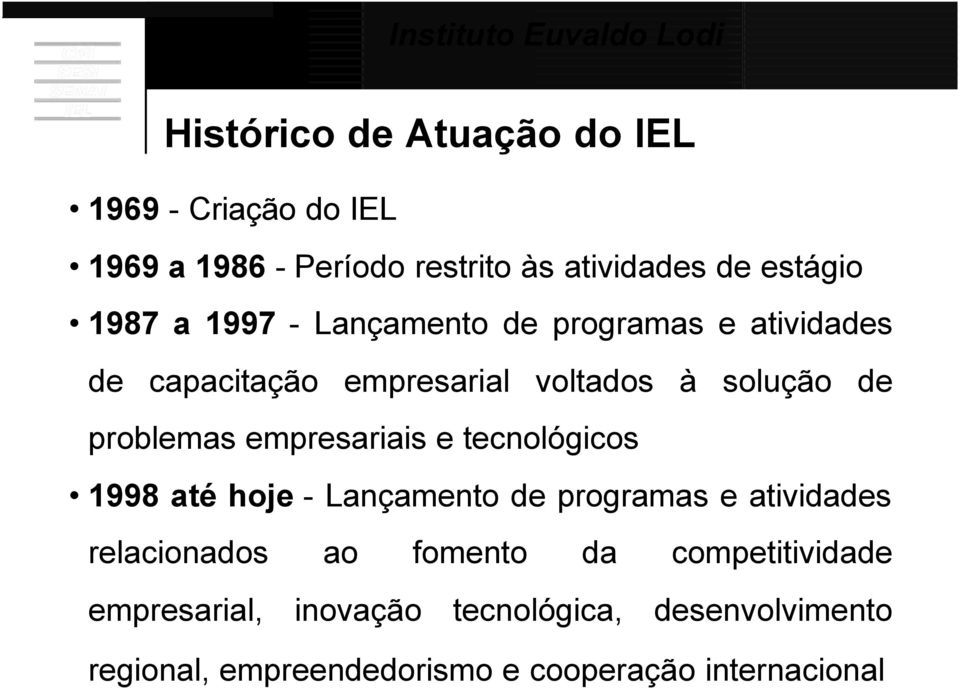 empresariais e tecnológicos 1998 até hoje - Lançamento de programas e atividades relacionados ao fomento da