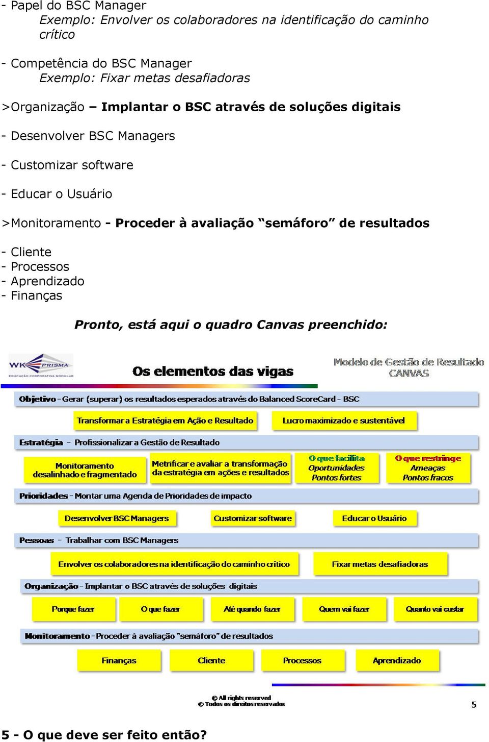 BSC Managers - Customizar software - Educar o Usuário >Monitoramento - Proceder à avaliação semáforo de resultados -