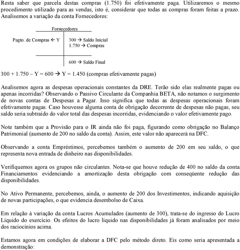 450 (compras efetivamente pagas) Analisemos agora as despesas operacionais constantes da DRE. Terão sido elas realmente pagas ou apenas incorridas?