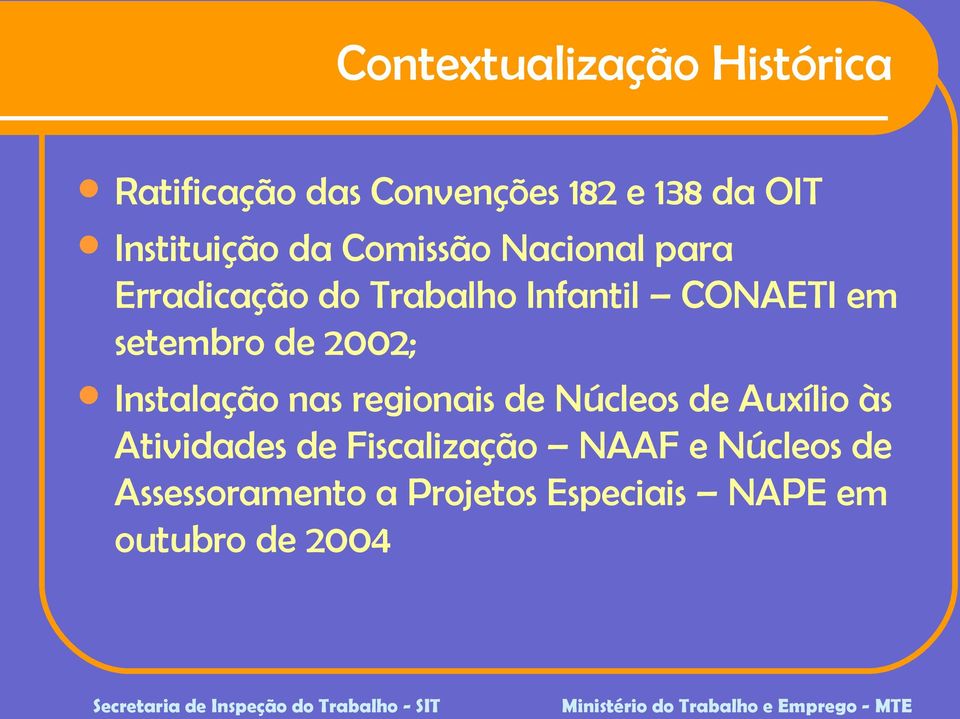 setembro de 2002; Instalação nas regionais de Núcleos de Auxílio às Atividades de