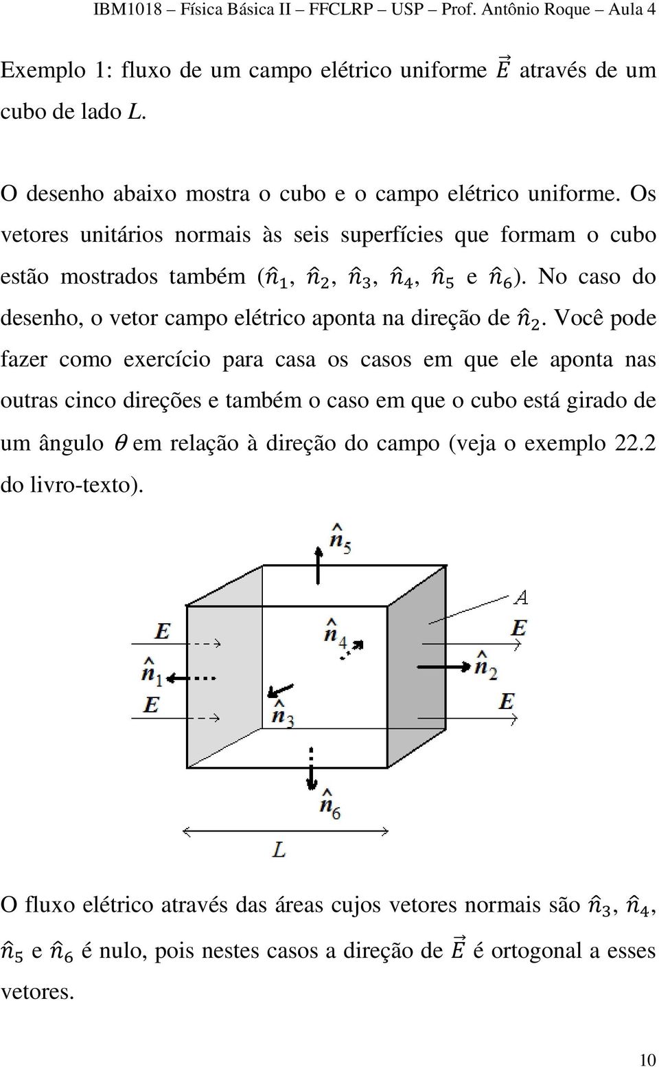 Você pode fazer como exercício para casa os casos em que ele aponta nas outras cinco direções e também o caso em que o cubo está girado de um ângulo θ em relação à
