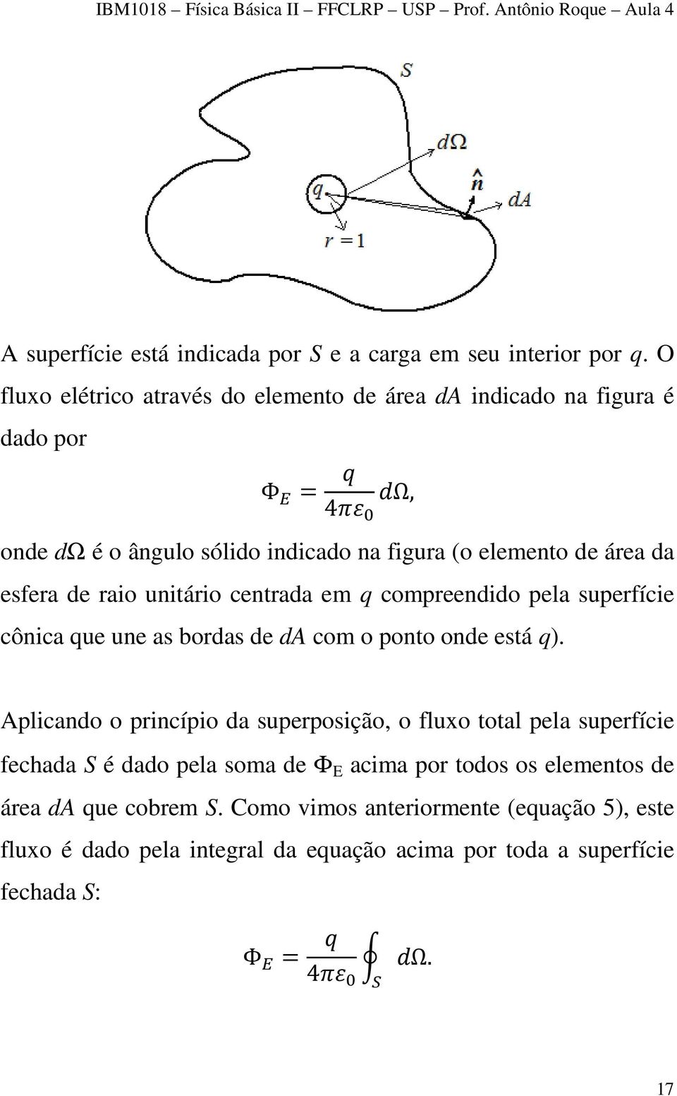 esfera de raio unitário centrada em q compreendido pela superfície cônica que une as bordas de da com o ponto onde está q).