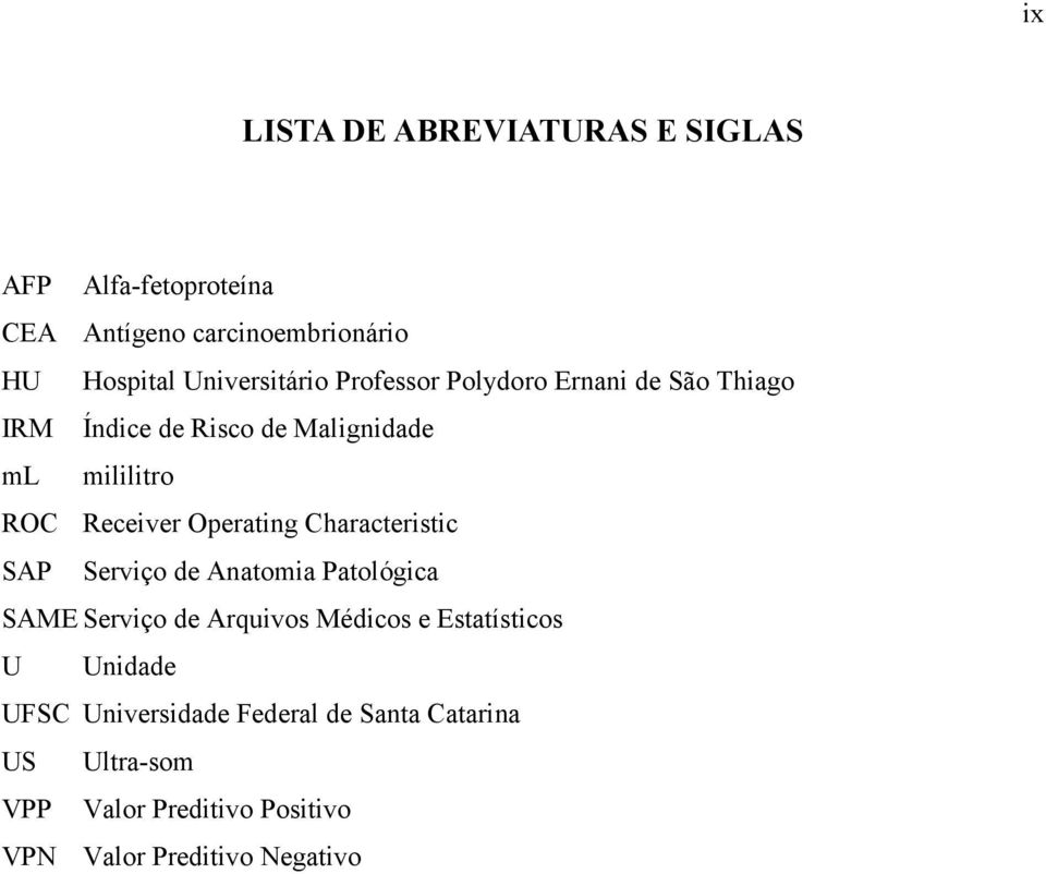 Receiver Operating Characteristic SAP Serviço de Anatomia Patológica SAME Serviço de Arquivos Médicos e