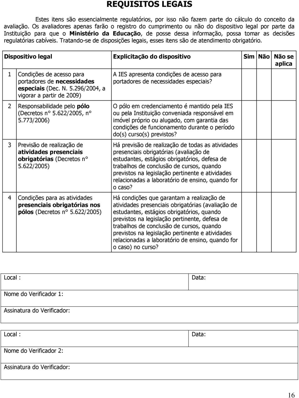 regulatórias cabíveis. Tratando-se de disposições legais, esses itens são de atendimento obrigatório.