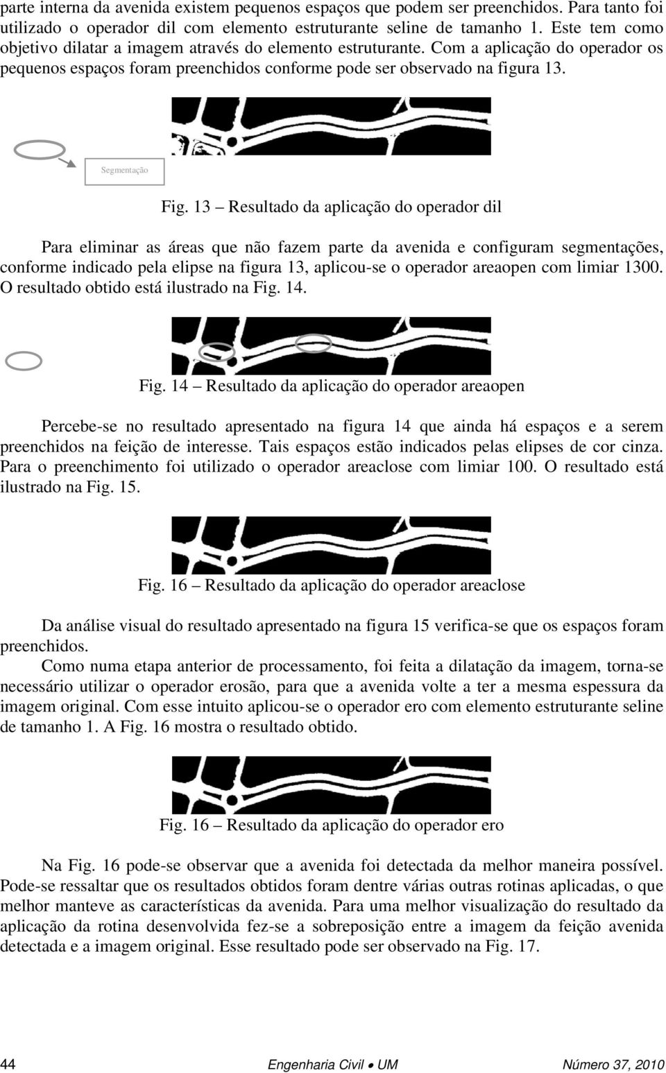 13 Resultado da aplicação do operador dil Para eliminar as áreas que não fazem parte da avenida e configuram segmentações, conforme indicado pela elipse na figura 13, aplicou-se o operador areaopen