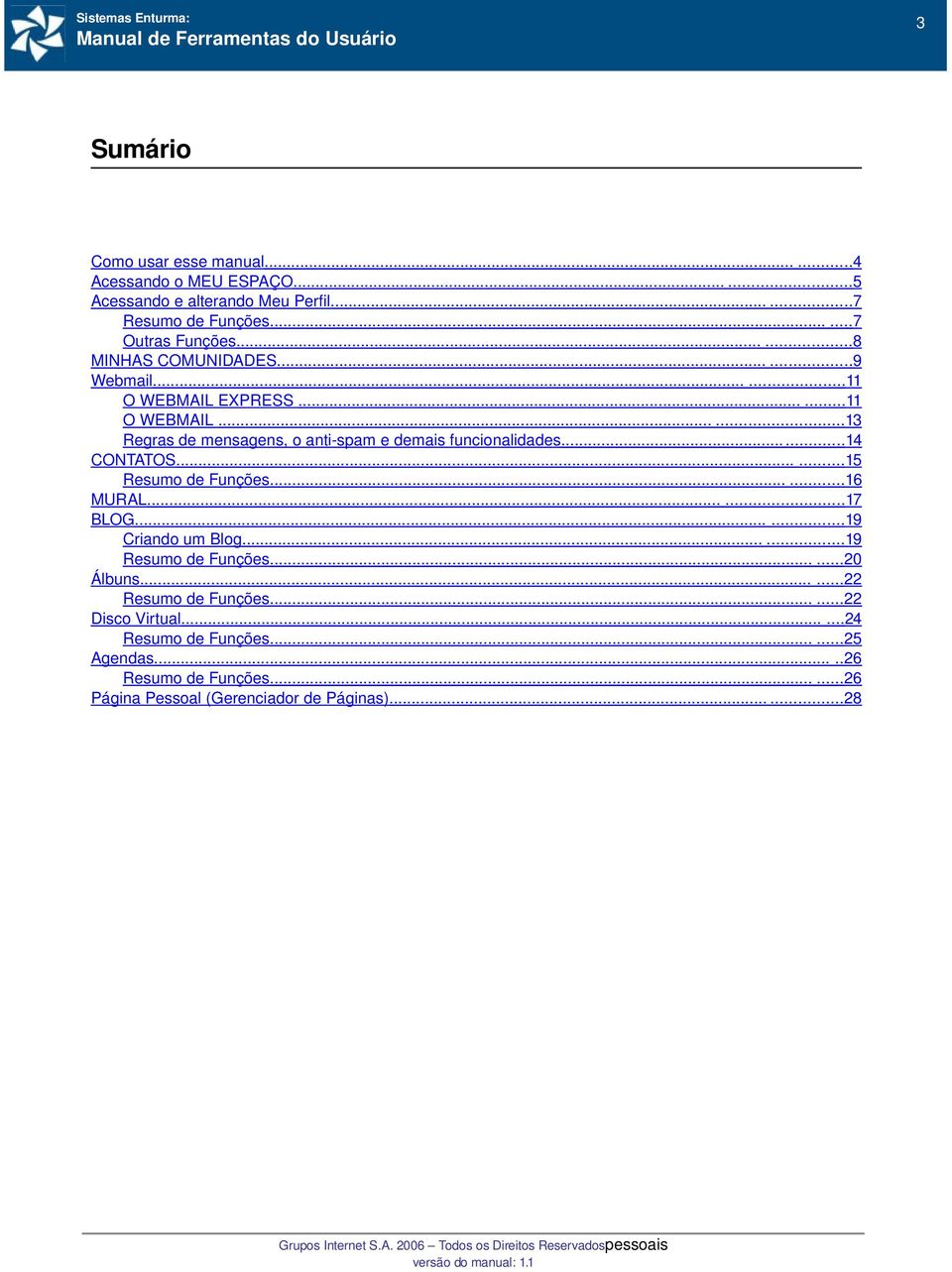 ..... 14 CONTATOS...... 15 Resumo de Funções...... 16 MURAL...... 17 BLOG...... 19 Criando um Blog...... 19 Resumo de Funções...... 20 Álbuns.