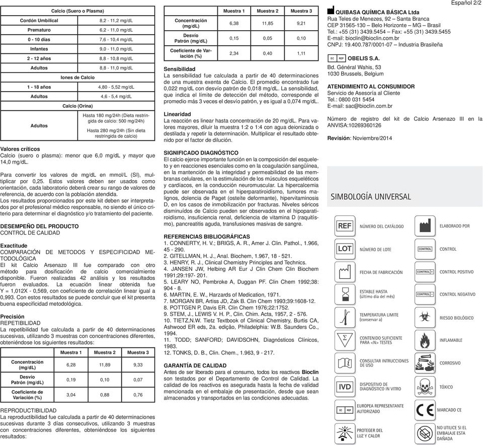 menor que 6,0 mg/dl y mayor que 14,0 mg/dl. Para convertir los valores de mg/dl en mmol/l (SI), multiplicar por 0,25.