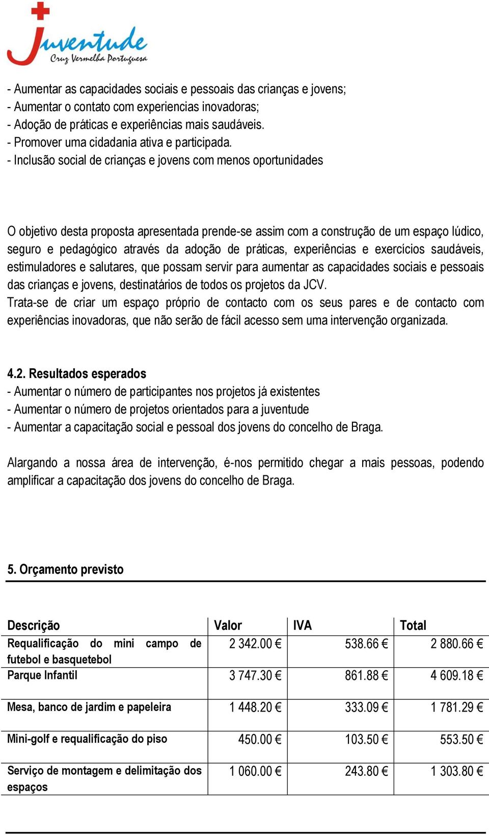 - Inclusão social de crianças e jovens com menos oportunidades O objetivo desta proposta apresentada prende-se assim com a construção de um espaço lúdico, seguro e pedagógico através da adoção de