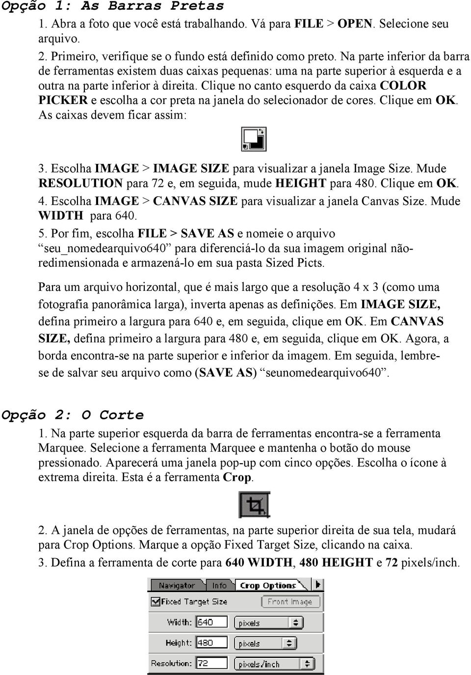 Clique no canto esquerdo da caixa COLOR PICKER e escolha a cor preta na janela do selecionador de cores. Clique em OK. As caixas devem ficar assim: 3.