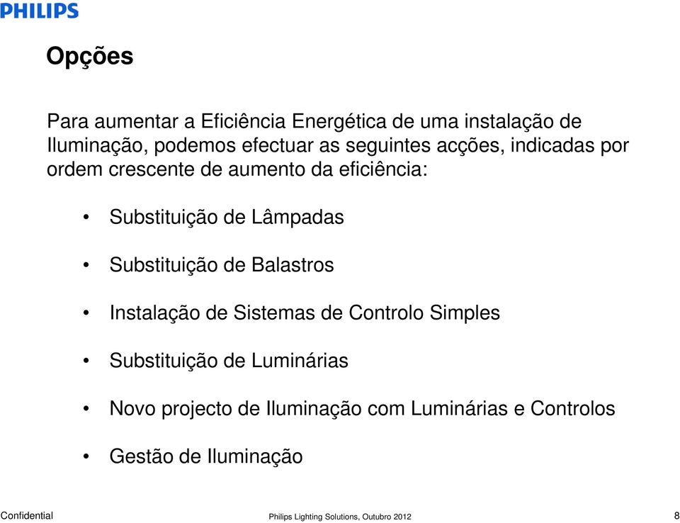 Substituição de Lâmpadas Substituição de Balastros Instalação de Sistemas de Controlo