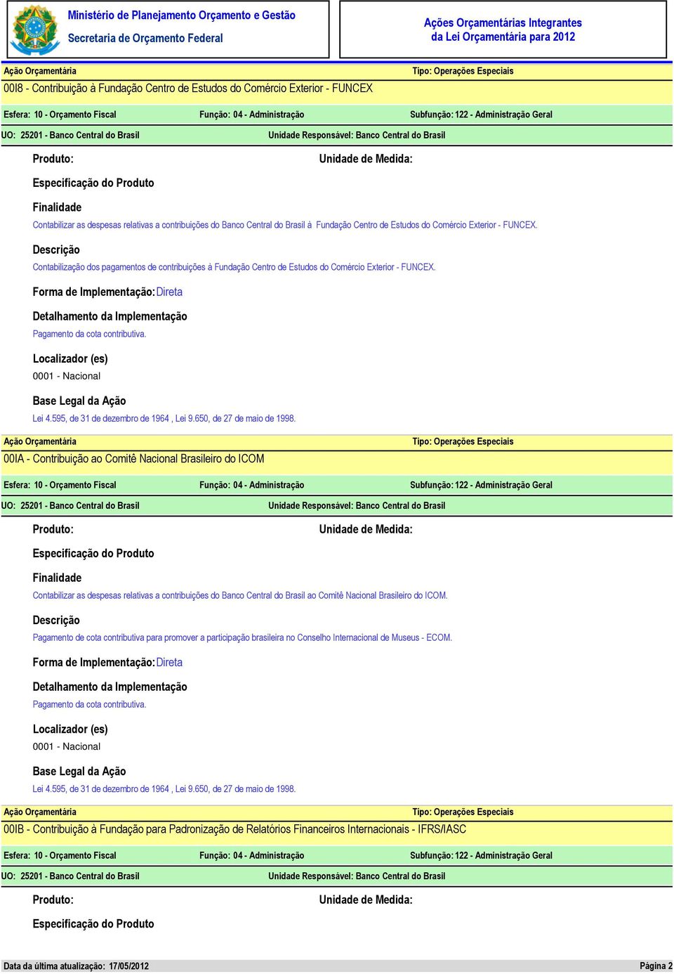 Contabilização dos pagamentos de contribuições à Fundação Centro de Estudos do Comércio Exterior - FUNCEX. Pagamento da cota contributiva. Lei 4.595, de 31 de dezembro de 1964, Lei 9.