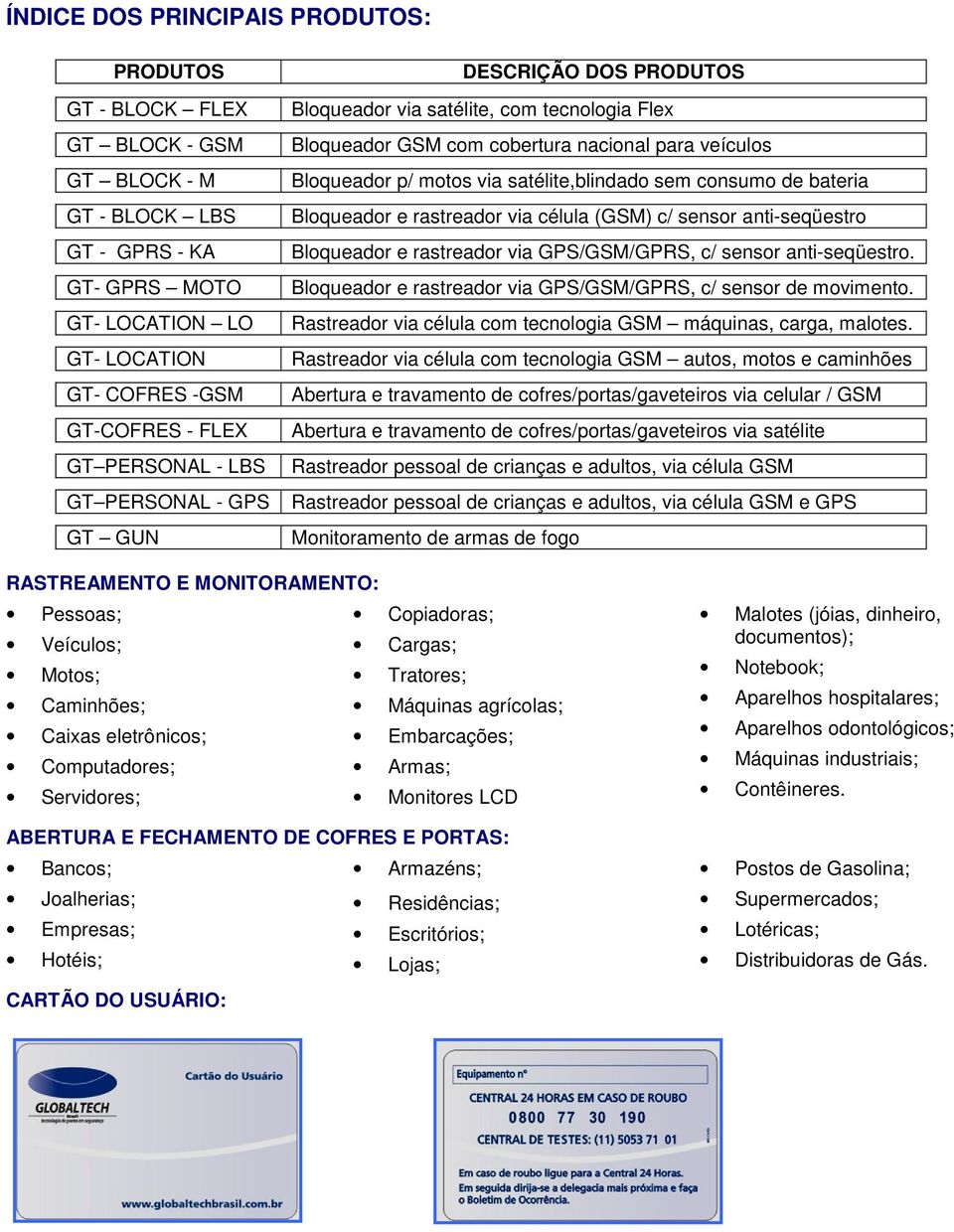 satélite,blindado sem consumo de bateria Bloqueador e rastreador via célula (GSM) c/ sensor anti-seqüestro Bloqueador e rastreador via GPS/GSM/GPRS, c/ sensor anti-seqüestro.